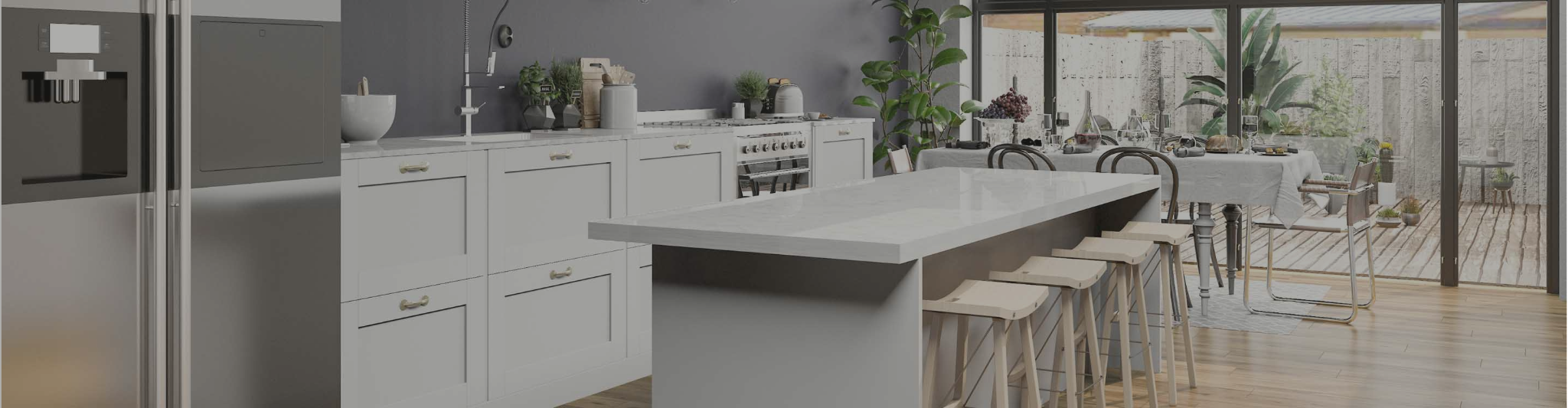 White quartz countertops in a kitchen